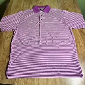 FootJoy Short Sleeve Golf Shirt Polo Mens Size XXL - 3XL Purple White Stripes